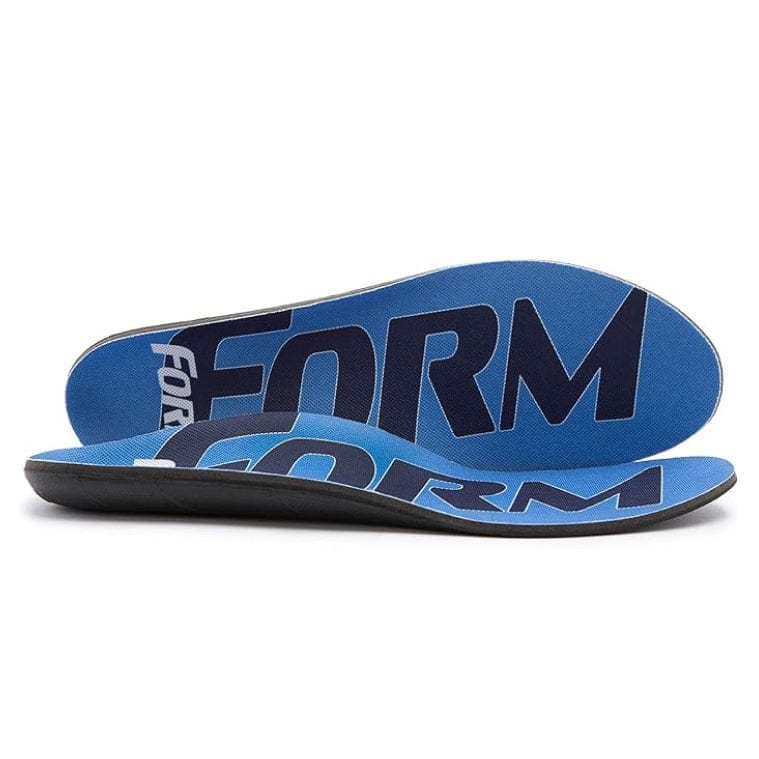 A pair of blue orthopedic insoles designed for comfort and support, with the text 'FORM' prominently displayed.